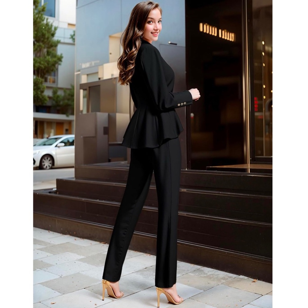 HYBRID & COMPANY • Casual Work Office Dressy Lapel Peplum Blazer Coat - Picture 4 of 5